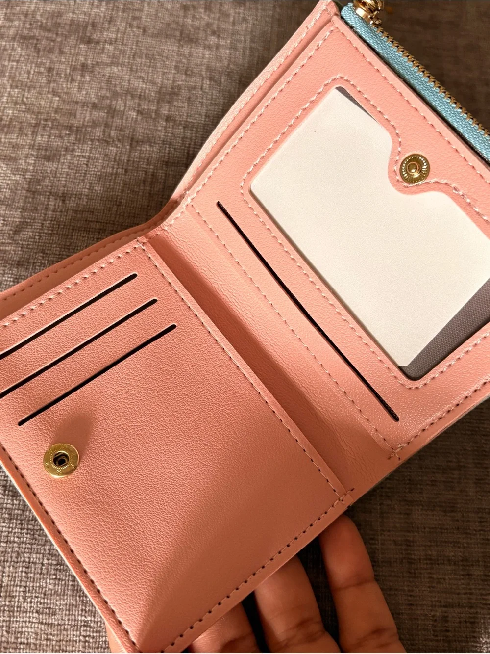 Compact Tricolor Faux Leather Wallet with Tassel Charm - Blue/Green/Cream
